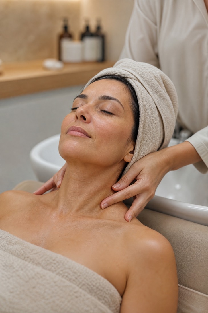 Nacken- und Schultermassage zum Abschluss der Head Spa-Behandlung